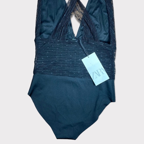 Zara Black Polkadot Lace Body Suit Leotard Small NWT - Picture 7 of 12
